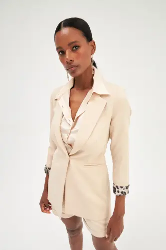 Mono Yaka Klasik Ceket - Bej-BEJ - 6