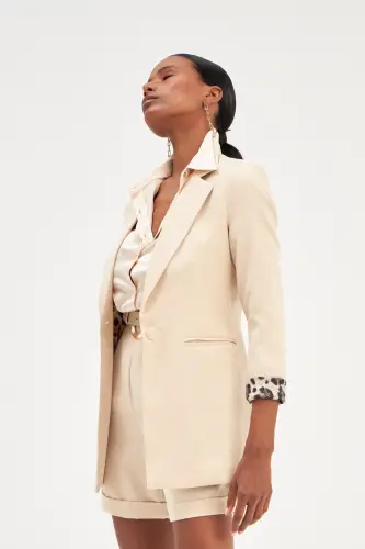 Mono Yaka Klasik Ceket - Bej-BEJ 