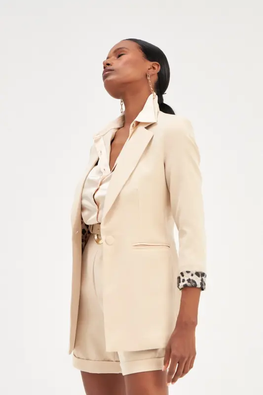 Mono Yaka Klasik Ceket - Bej-BEJ - SATEEN