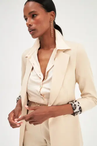 Mono Yaka Klasik Ceket - Bej-BEJ - SATEEN (1)