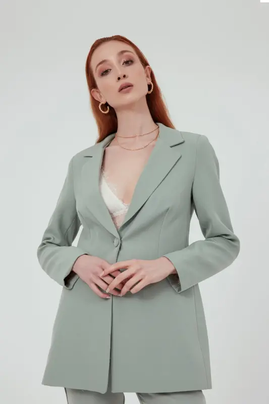 Mono Yaka Klasik Ceket - Çağla Yeşili-ÇAĞLA YEŞİLİ - 2