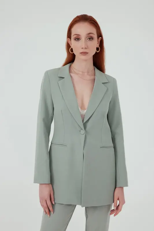 Mono Yaka Klasik Ceket - Çağla Yeşili-ÇAĞLA YEŞİLİ - 3
