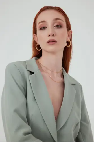 Mono Yaka Klasik Ceket - Çağla Yeşili-ÇAĞLA YEŞİLİ 