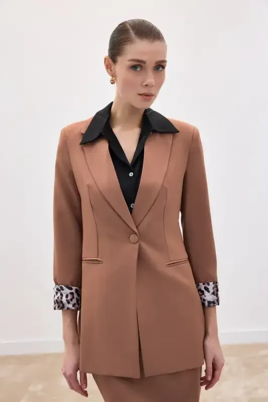 Mono Yaka Klasik Ceket - Camel-CAMEL - SATEEN