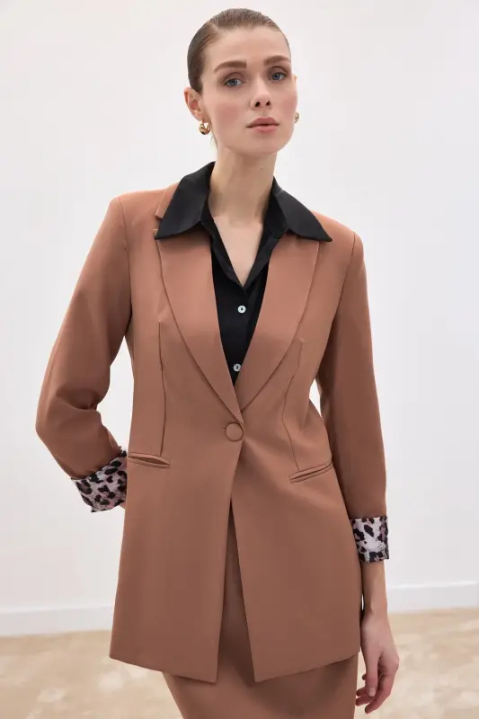 Mono Yaka Klasik Ceket - Camel-CAMEL - 2