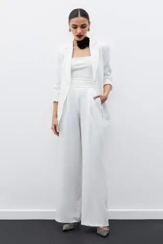 Mono Yaka Klasik Ceket - Ekru-EKRU - 3