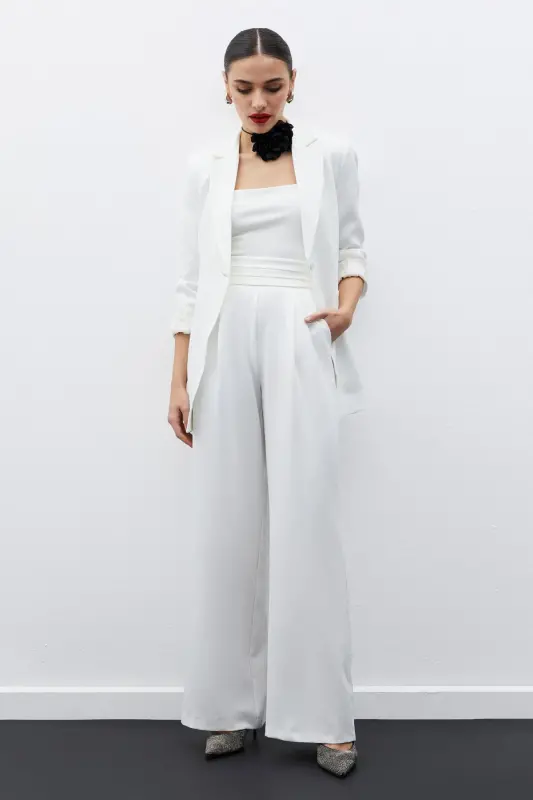 Mono Yaka Klasik Ceket - Ekru-EKRU - 3