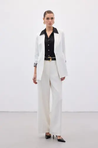 Mono Yaka Klasik Ceket - Ekru-Siyah-Ekru - 5