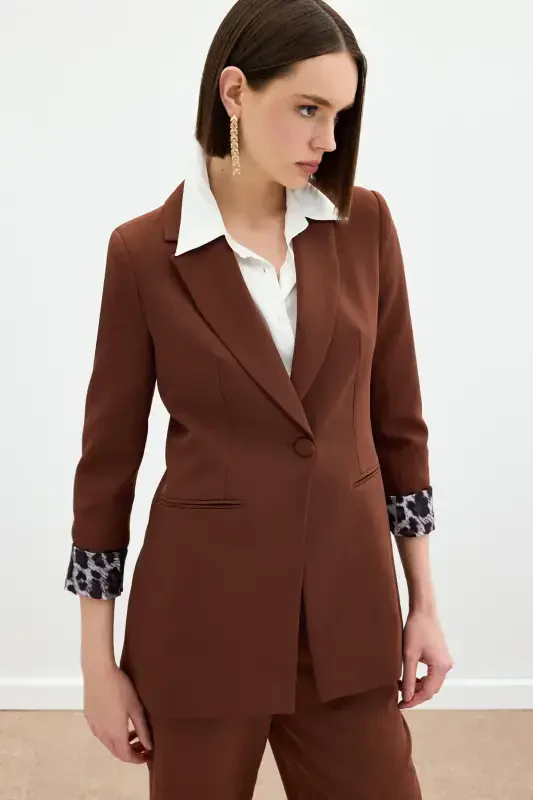 Mono Yaka Klasik Ceket - Kahve-KAHVE - 2