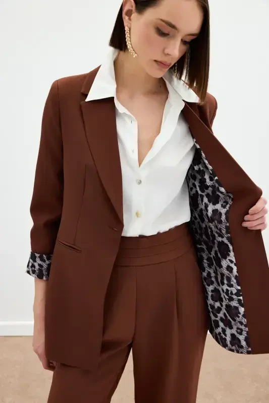 Mono Yaka Klasik Ceket - Kahve-KAHVE - 6