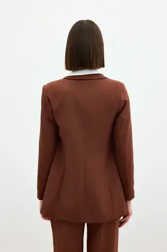 Mono Yaka Klasik Ceket - Kahve-KAHVE - 7