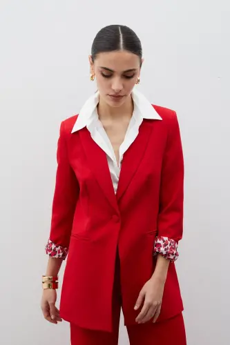 Mono Yaka Klasik Ceket - Kırmızı - KIRMIZI - 6