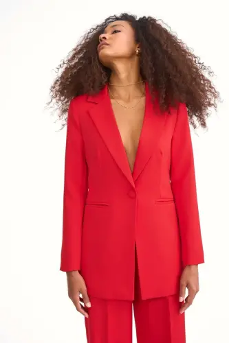 Mono Yaka Klasik Ceket - Kırmızı-KIRMIZI - 2