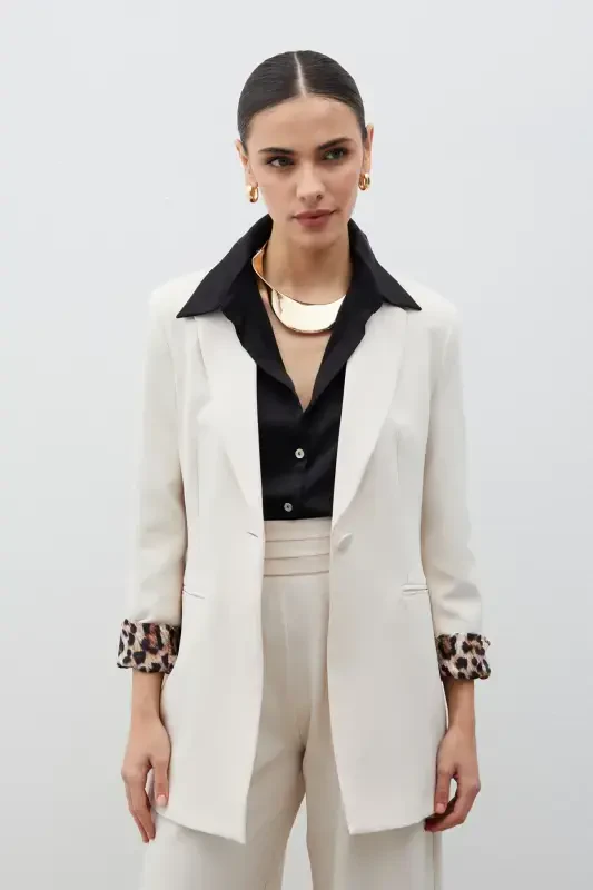 Mono Yaka Klasik Ceket Leopar Astarlı - TAŞ-TAŞ - 1