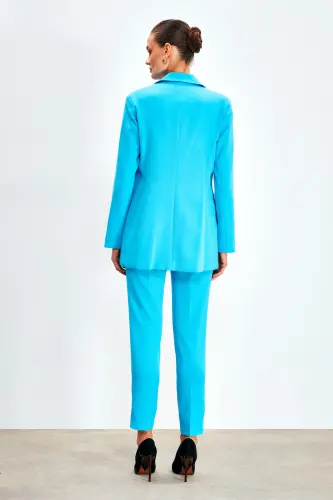 Mono Yaka Klasik Ceket - Mavi-MAVİ - 7