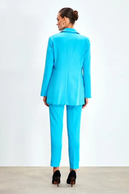 Mono Yaka Klasik Ceket - Mavi-MAVİ - 7