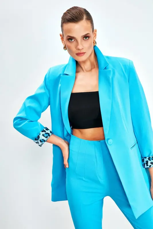 Mono Yaka Klasik Ceket - Mavi-MAVİ - 3