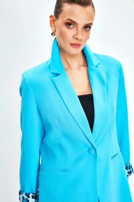 Mono Yaka Klasik Ceket - Mavi-MAVİ - 4