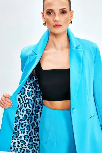 Mono Yaka Klasik Ceket - Mavi-MAVİ - 6