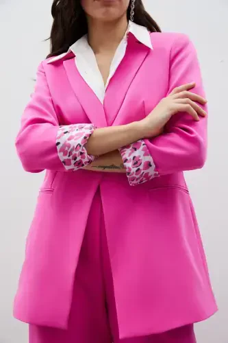 Mono Yaka Klasik Ceket - Pembe-pembe - 4