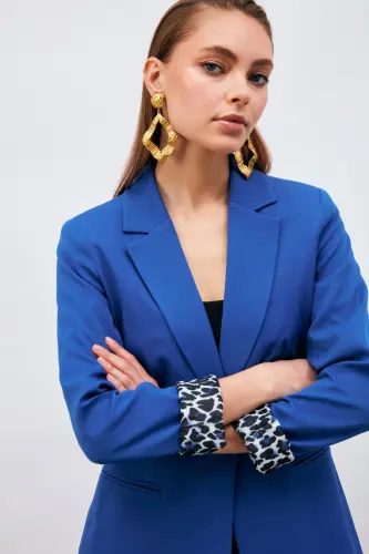 Mono Yaka Klasik Ceket - Sax Mavi-SAX MAVİ - SATEEN (1)