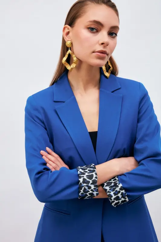 Mono Yaka Klasik Ceket - Sax Mavi-SAX MAVİ - 2