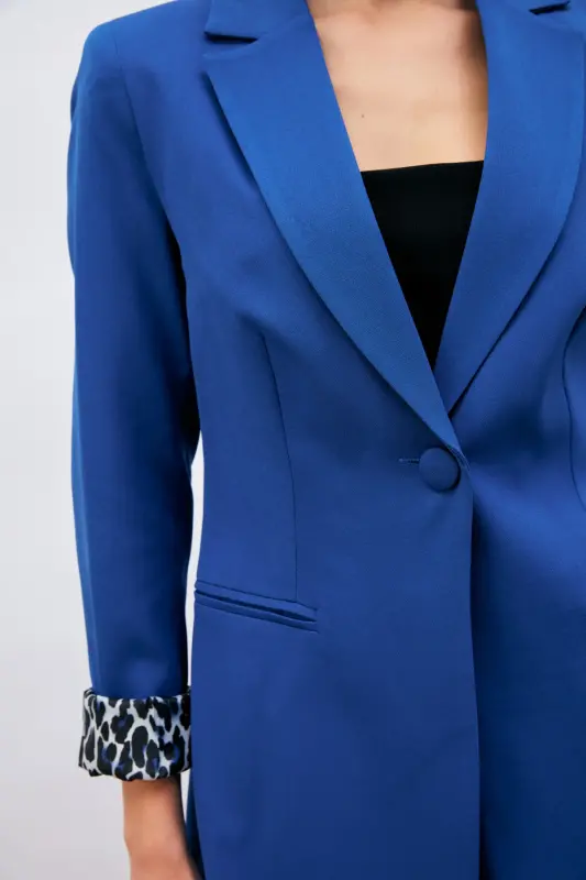 Mono Yaka Klasik Ceket - Sax Mavi-SAX MAVİ - 8