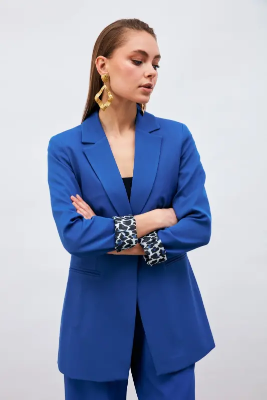 Mono Yaka Klasik Ceket - Sax Mavi-SAX MAVİ - 7