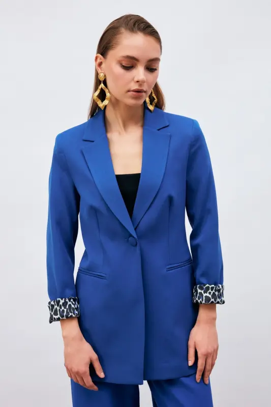 Mono Yaka Klasik Ceket - Sax Mavi-SAX MAVİ - 3