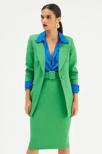 Mono Yaka Klasik Ceket - Yeşil-YEŞİL - SATEEN (1)