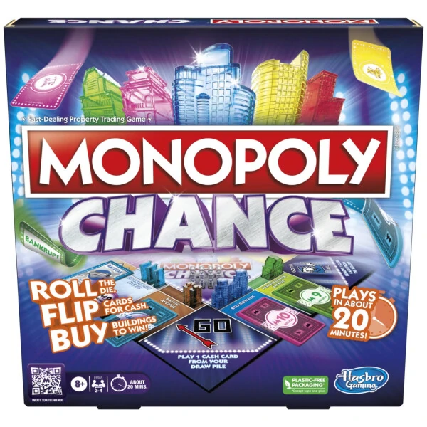 Monopoly Chance Board Game, Fast-Paced Monopoly Game, 20 Min. Average, Ages 8+ - MONOPOLY