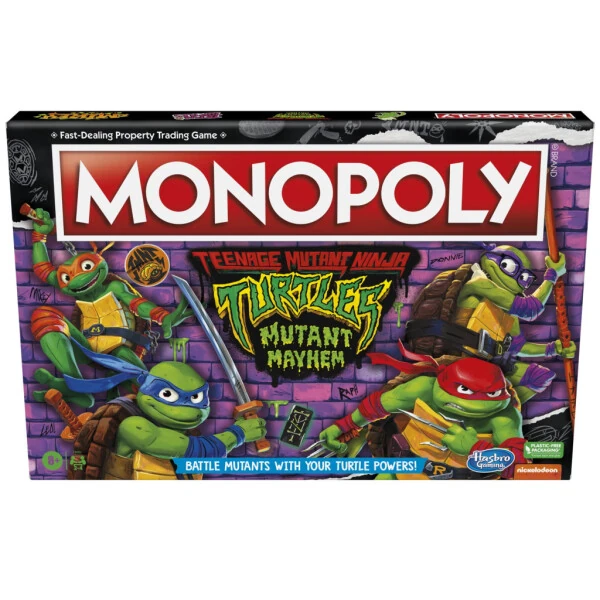 Monopoly Teenage Mutant Ninja Turtles: Mutant Mayhem nashri, 8 yoshdan katta bolalar uchun stol o'yini. - 1