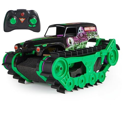 Monster Jam, Официальная машина Grave Digger Trax для бездорожья с дистанционным управлением, масштаб 1:15, Игрушки для мальчиков и девочек от 4 лет - 1