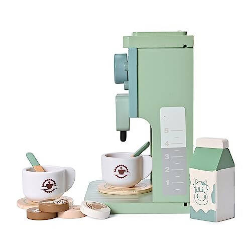 MONT PLEASANT Çocuklar Ahşap Oyuncaklar Bebek Taklit Oyun Mutfak Aksesuarları Yeşil Kahve Makinesi Espresso Makinesi Oyun Seti Montessori Mutfak Oyuncağı Kız ve Erkek Çocuklar İçin Hediye - 25