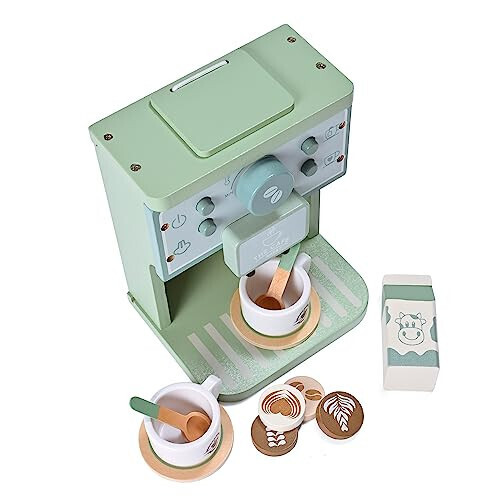 MONT PLEASANT Çocuklar Ahşap Oyuncaklar Bebek Taklit Oyun Mutfak Aksesuarları Yeşil Kahve Makinesi Espresso Makinesi Oyun Seti Montessori Mutfak Oyuncağı Kız ve Erkek Çocuklar İçin Hediye - 26
