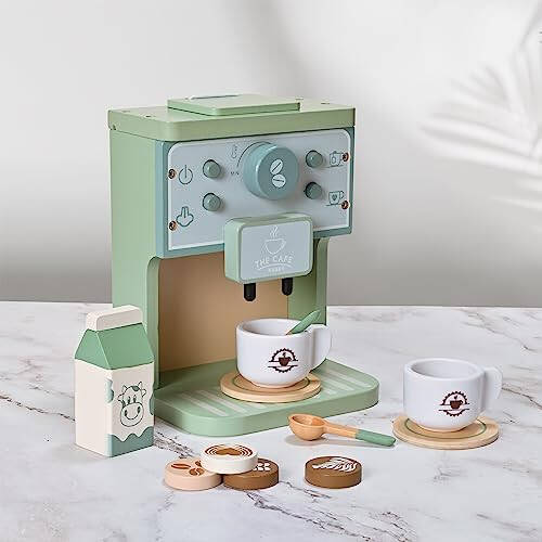 MONT PLEASANT Çocuklar Ahşap Oyuncaklar Bebek Taklit Oyun Mutfak Aksesuarları Yeşil Kahve Makinesi Espresso Makinesi Oyun Seti Montessori Mutfak Oyuncağı Kız ve Erkek Çocuklar İçin Hediye - 28