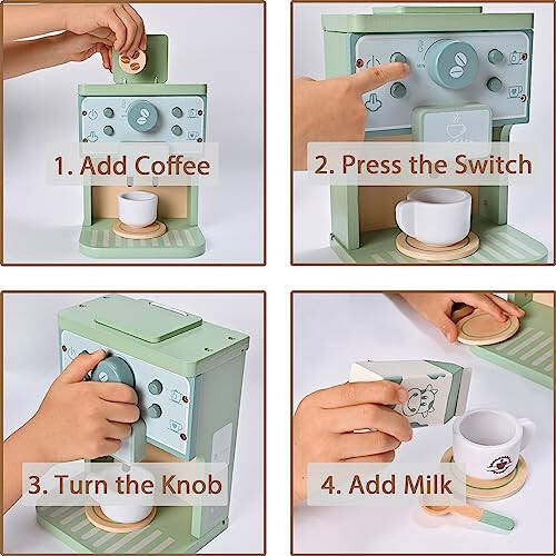 MONT PLEASANT Çocuklar Ahşap Oyuncaklar Bebek Taklit Oyun Mutfak Aksesuarları Yeşil Kahve Makinesi Espresso Makinesi Oyun Seti Montessori Mutfak Oyuncağı Kız ve Erkek Çocuklar İçin Hediye - 10