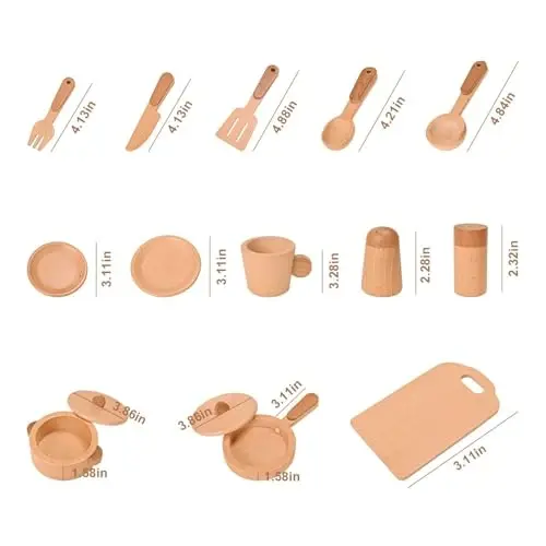 MONT PLEASANT Play Kitchen Accessories Montessori Wooden Toys Kids Kitchen Set Cookware Plates Dishes Pots Pans Cooking Playset 15 Pieces Sensory Toys for Toddlers Girls Boys With Storage Bag - 2