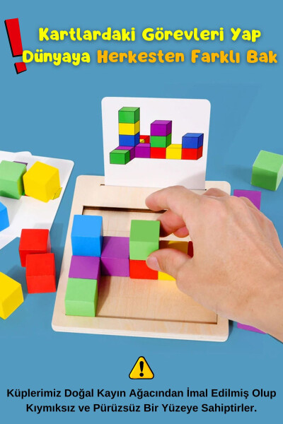 Montessori 3 Boyutlu Zeka Geliştrici Küp Dizme Ahşap Eğitici Oyuncak-Renkli Küp Ahşap Puzzle Bloklar - 4