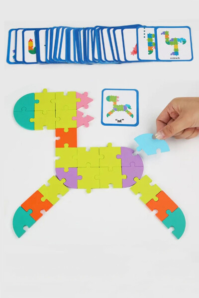 Montessori Ahşap Renkli Puzzle Eğitici Oyuncak - Görsel Hafıza Eğitim Materyali - 13