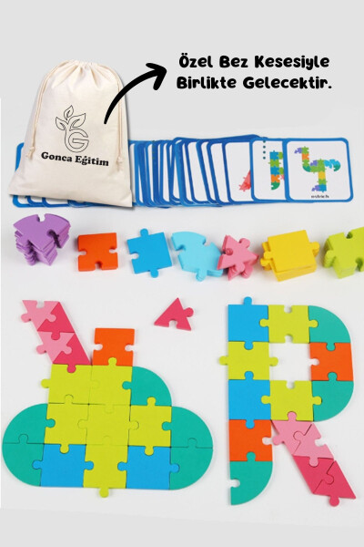 Montessori Ahşap Renkli Puzzle Eğitici Oyuncak - Görsel Hafıza Eğitim Materyali - 16