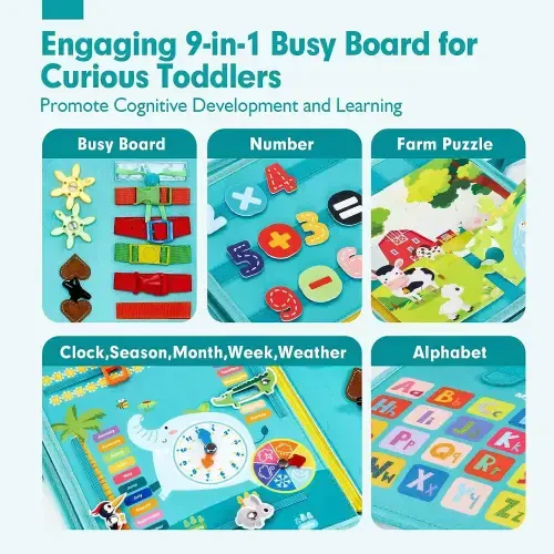 Montessori Busy Board - Toys for Toddler Boys & Girls Ages 2, 3, 4, 5 Years Old, Learning Educational Toys for 2, 3, 4, 5 Year Old Toddlers - 2