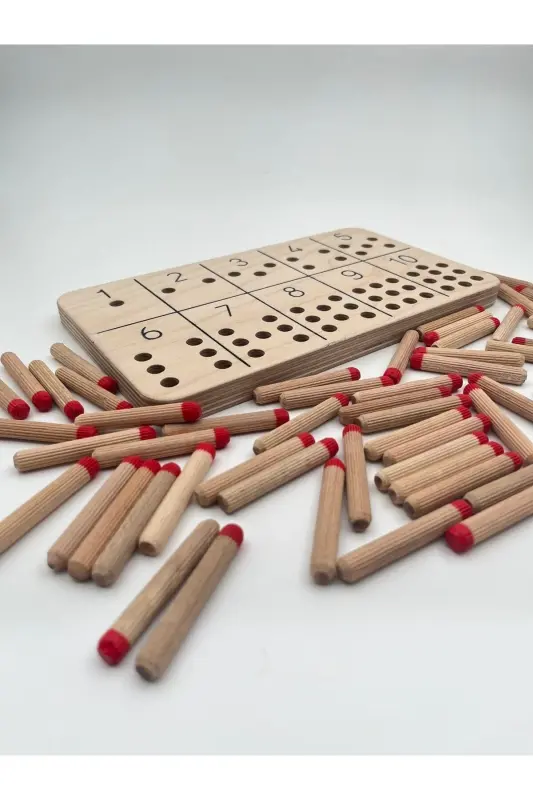 Montessori Çubuklar Ile Sayı Öğrenme Oyuncağı, Sayma Becerisi Kazandırma Eğitici Ahşap Materyali - huş - 6