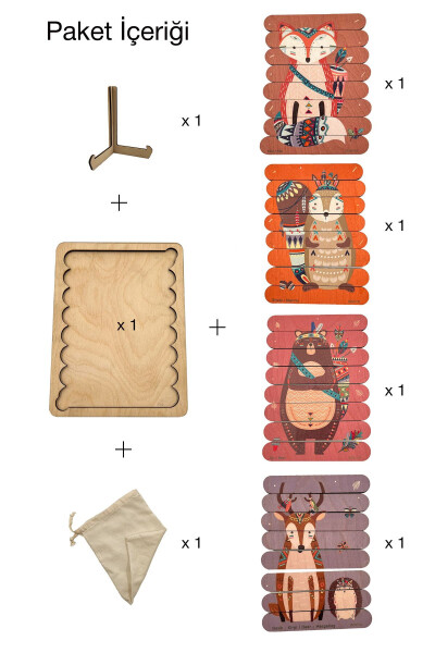 Montessori Educational Wooden Puzzle Economic Toy Set 4 Different Puzzles Fox, Rabbit, Bear, Deer 35 pieces - ZOZIVA (1)