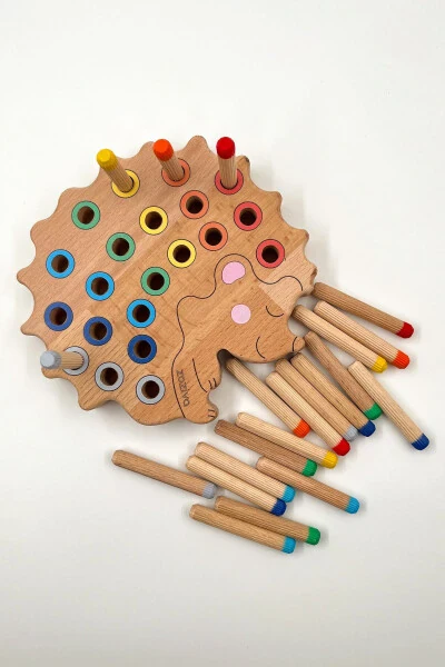 Montessori Educational Wooden Toy - Stackable Colorful Wooden Baby Hedgehog Toy - Modazone (1)