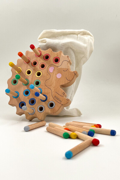 Montessori Educational Wooden Toy - Stackable Colorful Wooden Baby Hedgehog Toy - 1