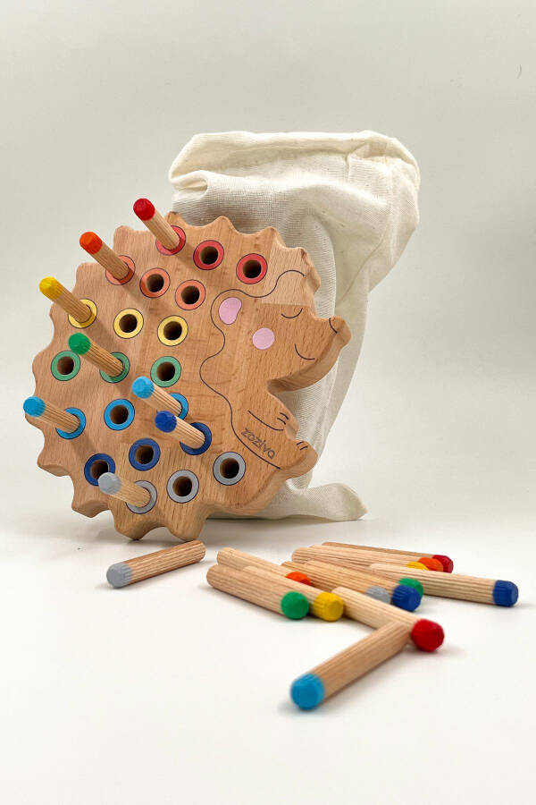 Montessori Educational Wooden Toy - Stackable Colorful Wooden Baby Hedgehog Toy - 1