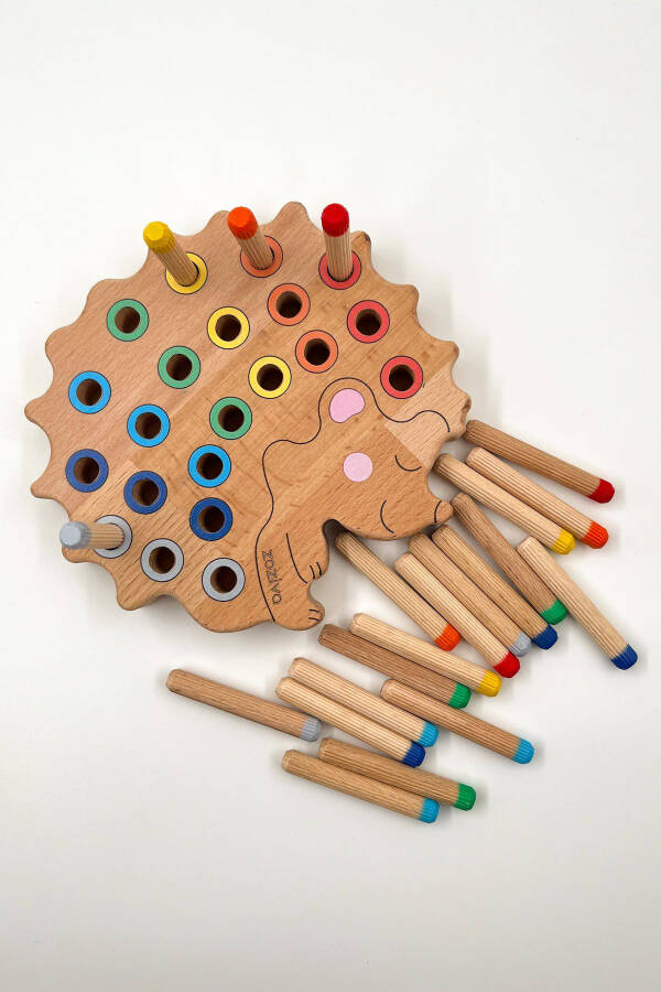 Montessori Educational Wooden Toy - Stackable Colorful Wooden Baby Hedgehog Toy - 2