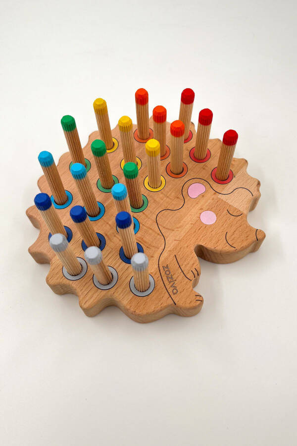 Montessori Educational Wooden Toy - Stackable Colorful Wooden Baby Hedgehog Toy - 4