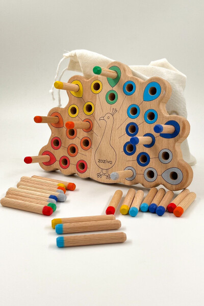 Montessori Educational Wooden Toy - Stacking Colorful Wooden Peacock Toy - 1